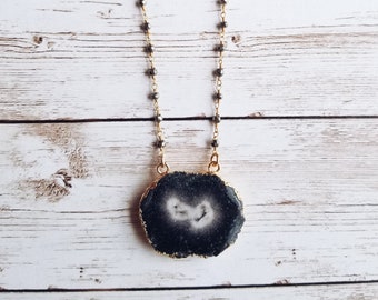 Black Solar Quartz Rosary Chain