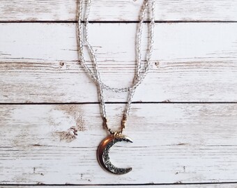 Druzy Moon Beaded Necklace