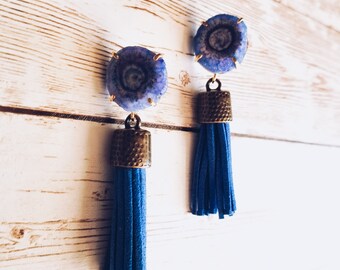 Cobalt Agate Tassel Earrings