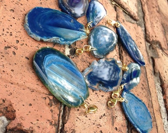 Blue Detachable Agate Slice Pendant