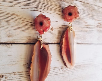 Brown Agate Slice Earrings