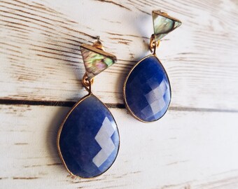 Abalone Blue Stone Earrings