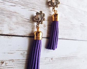 Crystal Purple Tassel Earrings
