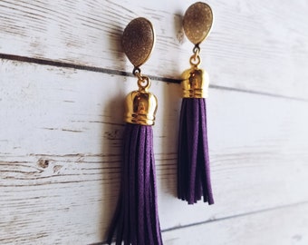 Druzy Violet Tassel Earrings