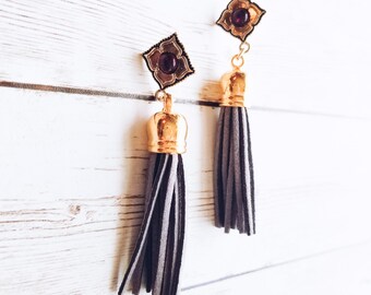 Baroque Gray Tassel Earrings