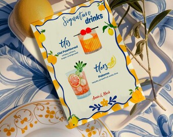 Signature Drink Sign, Bar Menu Canva Templates, 350+ Drink Clipart, His & Her (Digital Download), Free Wedding Templates Bundle