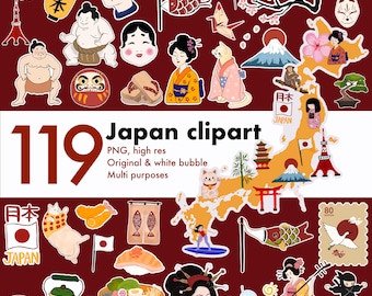 Japanese Clipart Bundle, Kawaii Japan Icons, Japanese Clipart PNG (Digital Download), Japan Stickers