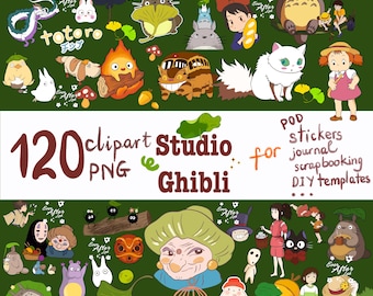 120 Studio Ghibli Clipart Bundle PNG, Totoro, Howl Moving Castle, Kiki Delivery Service Stickers, Journal, Crafts, Cute, Freebie included