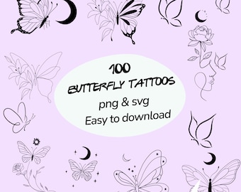 Butterfly Tattoo Designs: SVG PNG Clipart Bundle for Cricut, Procreate