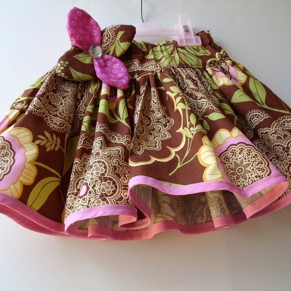 Pink Daisy Twirl Skirt  Amy Butler Print 12mo-24mo,2t,3t,4t,5t,6,7