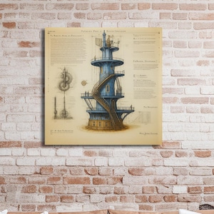 Industrial Blueprint Canvas Wall Art, Vintage Decor, Engineering Print, Home Office Art, Unique Gift for Engineers