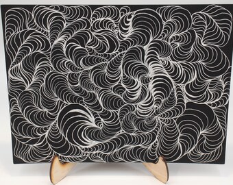 Dibujo abstracto lineal original de 8x6 pulgadas – Dibujo orgánico repetitivo a tinta – Decoración de pared moderna minimalista con efecto mareal RA_BW-2025-1209-001