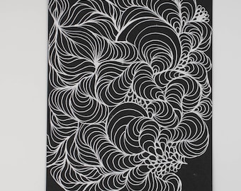 Dibujo abstracto lineal original de 8x6 pulgadas – Dibujo orgánico repetitivo a tinta – Decoración de pared moderna minimalista con efecto mareal RA_BW-2025-0806-010