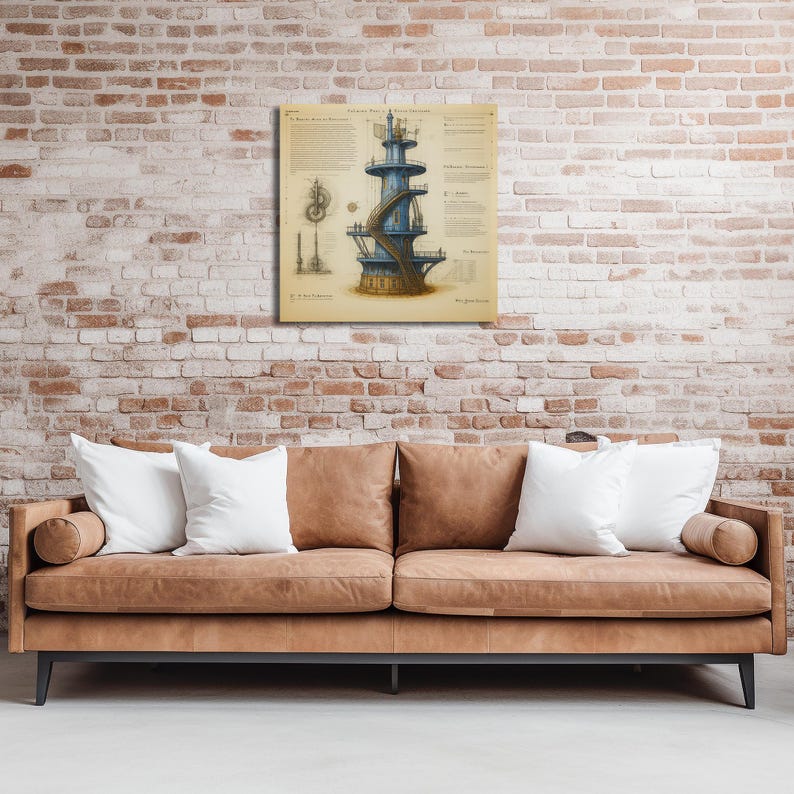 Lienzo decorativo con planos industriales, decoración vintage, impresión de ingeniería, arte para oficina en casa, regalo único para ingenieros. imagen 1