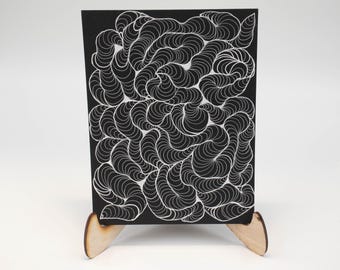 Dibujo abstracto lineal original de 8x6 pulgadas – Dibujo orgánico repetitivo a tinta – Decoración de pared minimalista moderna con efecto mareal RA_BW-2025-0806-001