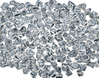 Black & White Floral Ceramic Mosaic Tiles: 500g Glazed Irregular Pieces