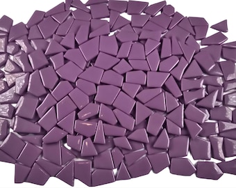 Purple Glass Mosaic Tiles: 200g Irregular Shapes for DIY Crafts Glossy Purple Finish