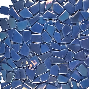 Iridescent Blue Glass Mosaic Tiles: 200g DIY Crafting Supplies, Irregular Shapes