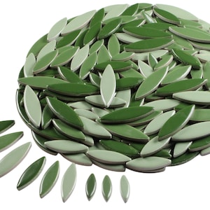 KiWeeze Green Petal Mosaic Tiles Mix 200g Mossy Light Green, Green & Dark Forest Green Ceramic Petals in 3 Sizes High-Fired = Durability