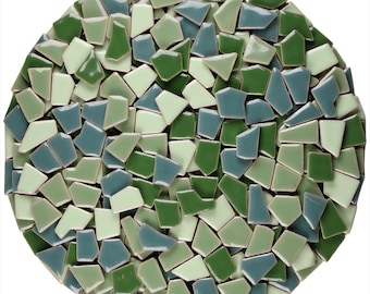 Green Ceramic Mosaic Tiles, Puzzle Piece Irregular Shapes, 200g