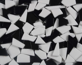 Black & White Irregular Glass Mosaic Tiles 200g DIY Craft Supplies Glossy Finish