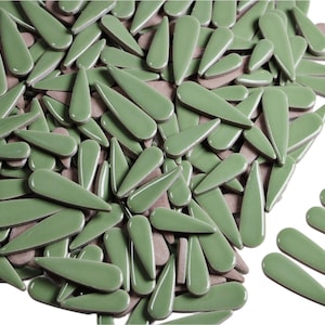 KiWeeze Mossy Light Green 200g Ceramic Petal Mosaic Tiles Droplet Shaped in 3 Sizes for Mosaics, Crafts and DIY Art Projects