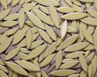 Pale Yellow Ceramic Mosaic Petals: Glossy Glazed Tile Pieces for Crafts