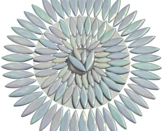 Iridescent Ceramic Mosaic Petal Tiles:200g Pearlescent White, Shimmering Glaze