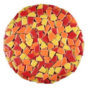 Ceramic Mosaic Tile Craft Supply Kit Material Art Project DIY Enthusiast Creation Handmade Gift Hobby Crafter Irregular Shaped Pieces Red Orange Yellow Color Mix Glazed Finish Broken China Style Home Improvement Kitchen Backsplash Bathroom