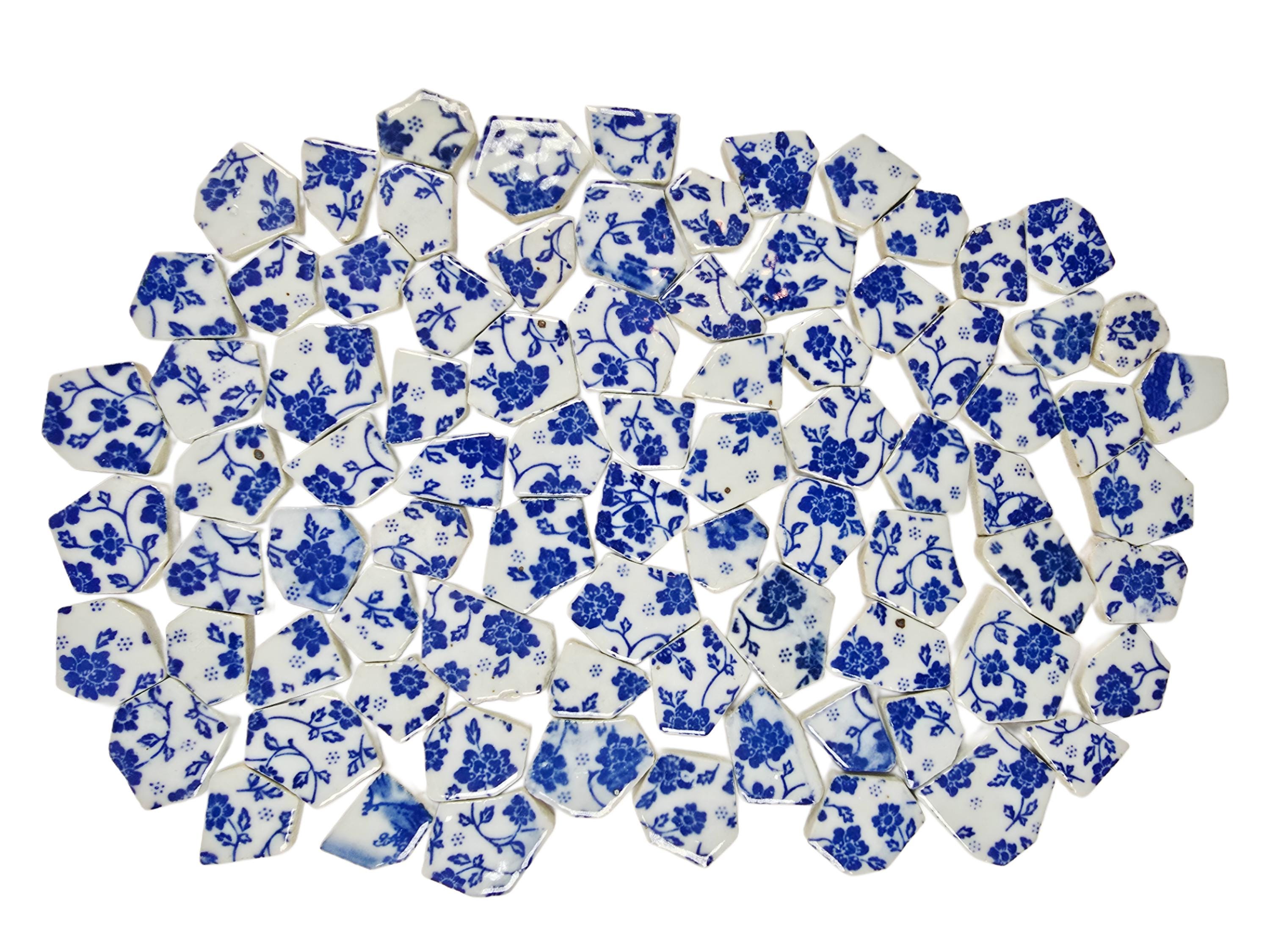 Blue & White Porcelain Mosaic Tiles: Vintage China Style, 500g Ceramic Shapes