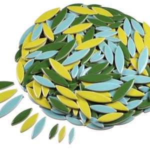 KiWeeze Ceramic Mosaic Petal Tiles Green Mix (Lime, Dark Green & Aquamarine)Shiny Glazed Finish 3 Sizes Durable Water-Resistant Mosaic Piece