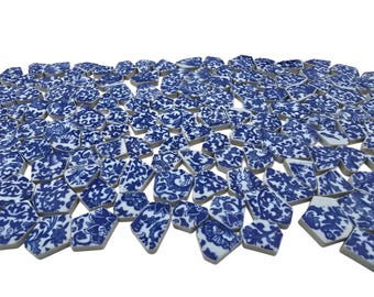 Blue & White Paisley Ceramic Mosaic Tiles: 500g Glazed Irregular Pieces
