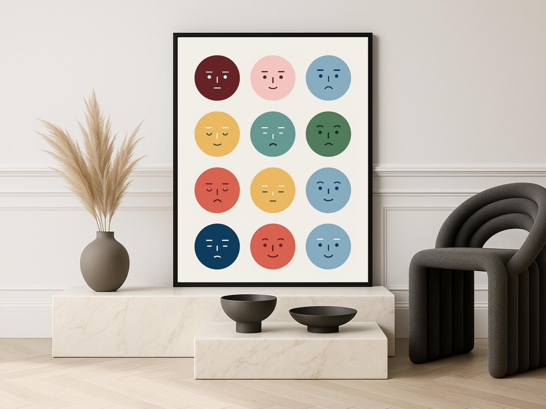 Colorful Emotions Printable Wall Art – Minimal Face Expression Poster ...