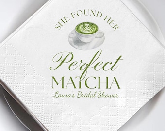 She Found Her Perfect Matcha Napkins, Matcha Bachelorette Party Decor, Bridal Shower Cocktail Napkins, Engagement Party Napkins