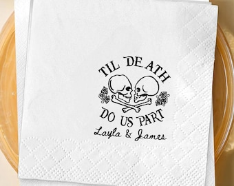 Till Death Do Us Part Napkins, Day of the Dead Candy Skull Party Napkins, Gothic Wedding, Halloween Table Decor