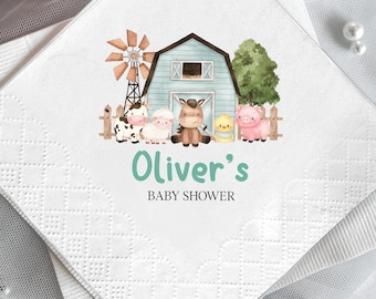 Farm Animals Baby Shower Napkins, Barnyard Baby Shower Decor, Animals Party Paper Napkins, Rustic Baby Shower Party Supplies