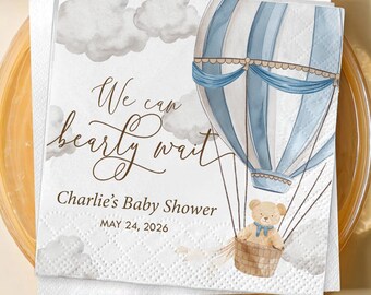 We Can Bearly Wait Napkins, Teddy Bear Baby Shower, Hot Air Balloon Theme, Neutral Baby Shower Party Decor Supplies