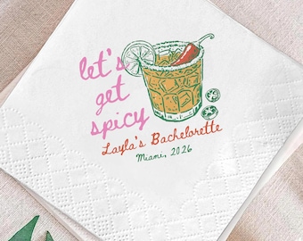 Let's Get Spicy Bachelorette Napkins, Custom Margarita Party Decor, Personalized Bach Weekend Favors for Bride