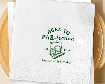 Custom Golf Birthday Napkins, Aged to Parfection ThirTee 30th, Funny Golf Pun, Whiskey Bar Cocktail Beverage Napkins, Napkin for Bar & Party