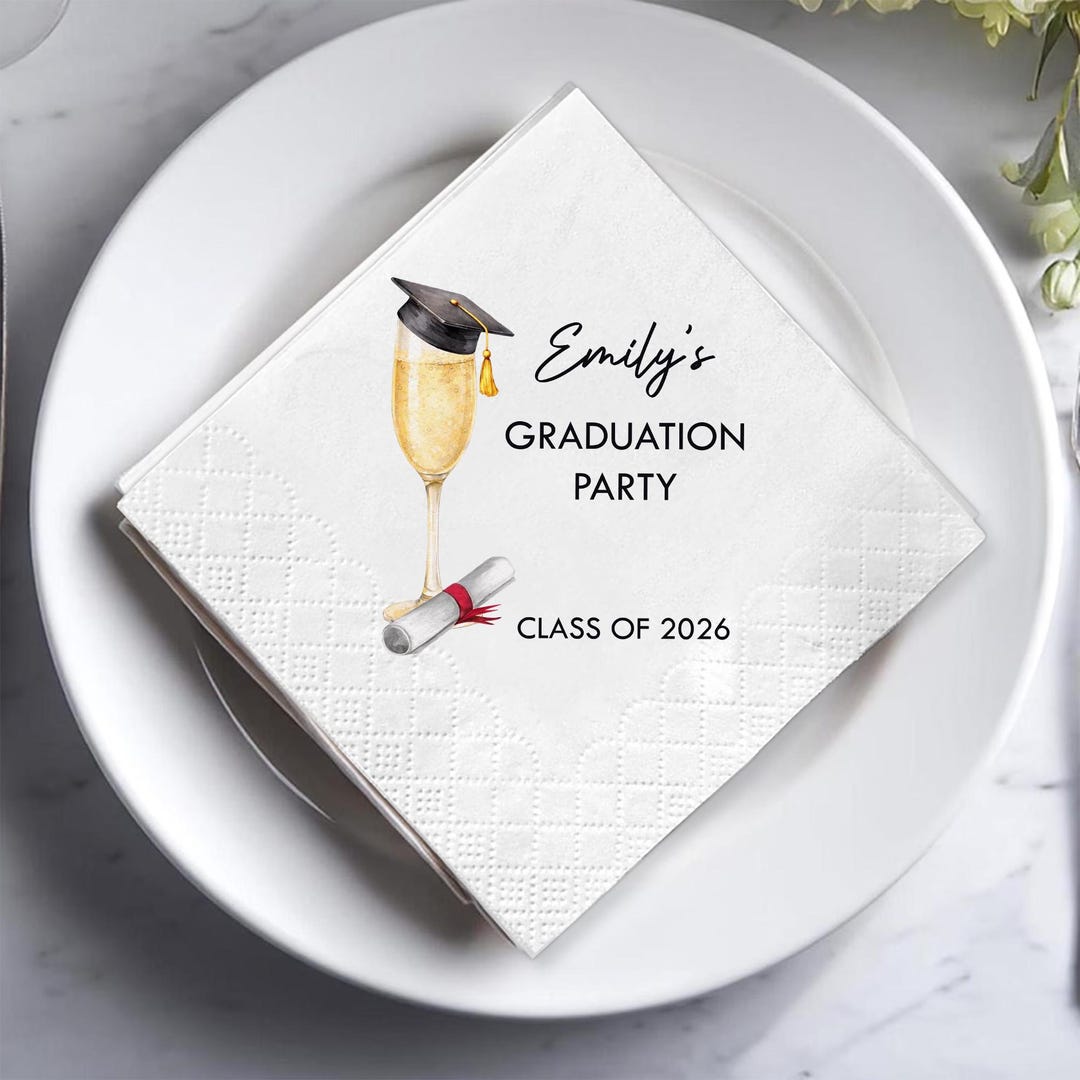 Personalized Graduation Champagne Napkins, Custom Class of 2026 Grad ...