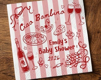 Personalized Ciao Bambina Baby Shower Napkins, Italian Baby Shower Decor, Pink Coquette Theme, Custom Girl Baby Sprinkle