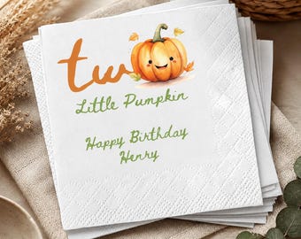Two Little Pumpkin Birthday Napkins, Personalized 2nd Birthday Party Napkins, Custom Fall Pumpkin Napkins for Boy or Girl