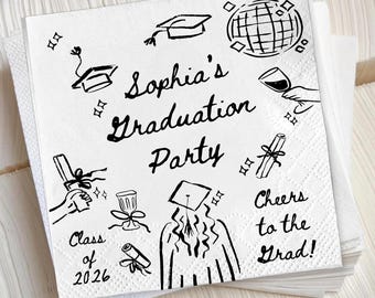 Hand Drawn Graduation Napkins, Custom Grad Party Napkins, Class of 2026 Decor, Personalized Graduation Table Decor, Congrats Grad
