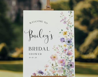Handpainted Wildflowers Bridal Shower Welcome Sign: Custom Digital Poster (Downloadable JPG File)