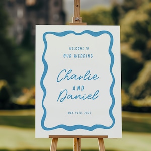 Custom Wedding Welcome Sign: Wavy Hand Drawing, Dusty Blue (Digital Download)