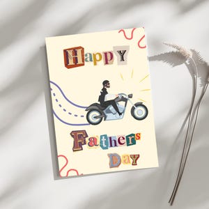 Afdrukbare Vaderdagkaart voor coole motorrijder, unieke motorthemakaart, leuke collagestijl digitale download voor doe-het-zelf thuis printen cadeau