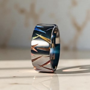 Custom Anodized Titanium Ring: Hypoallergenic Rainbow Wedding Band