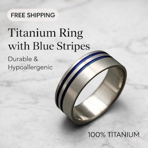 Alianza de titanio: anillo mate cepillado con ranura azul, ajuste cómodo