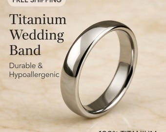Polished Titanium Wedding Band - Domed Comfort Fit, Custom Engraved