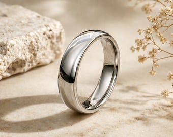 Grey Titanium Domed Ring, Polished Unisex Wedding Band